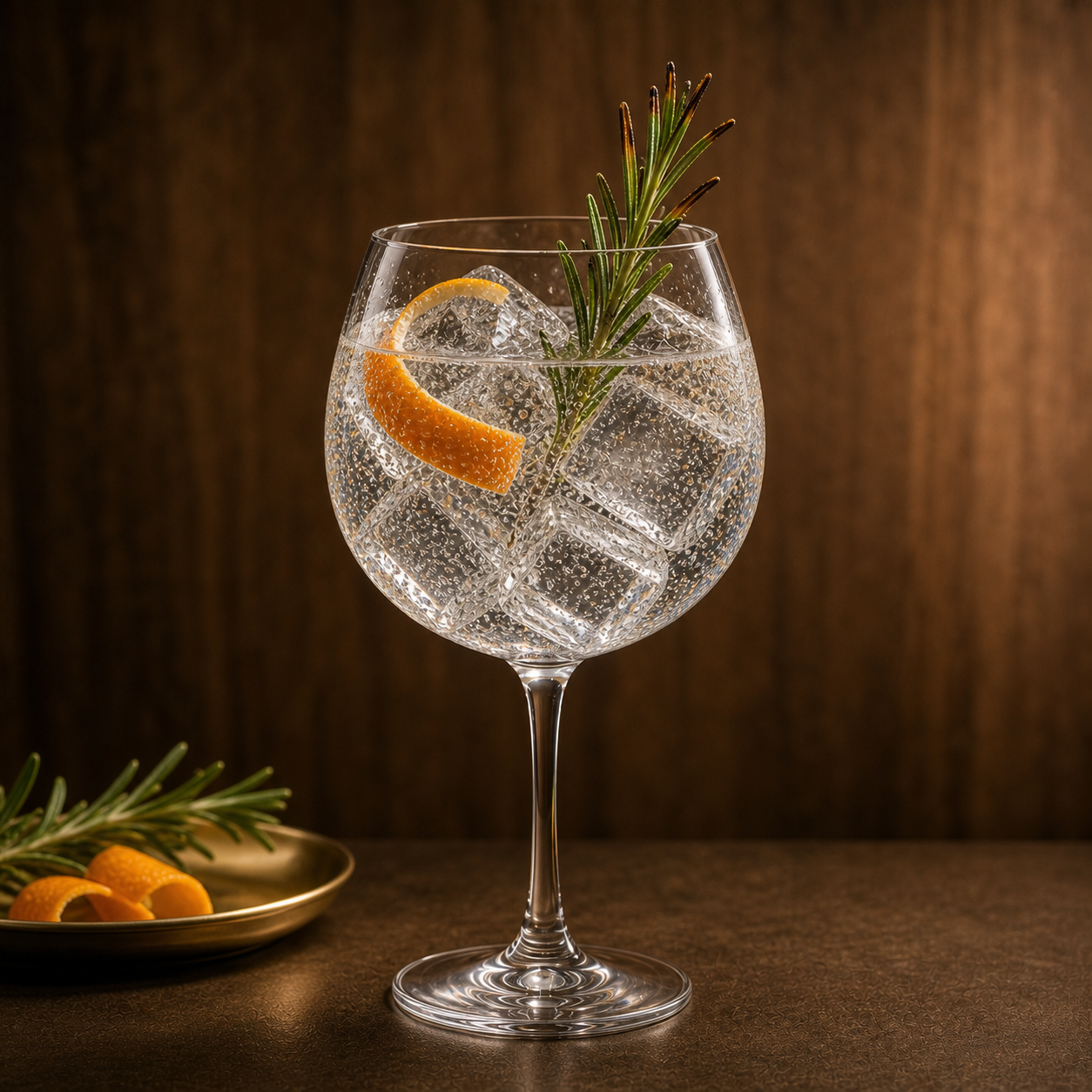 Beefeater Burrough's Reserve Gin served with East Imperial Burma Tonic Water, garnished with lightly singed rosemary sprig