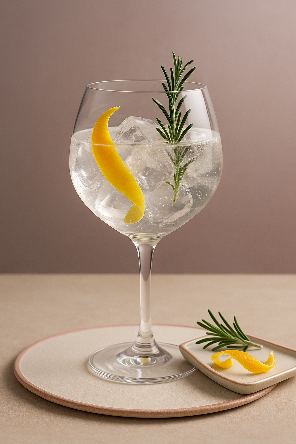 6 Moments Sense Unlimited Gin served with Thomas Henry Tonic Water, garnished with Lemon peel and Rosemary sprig
