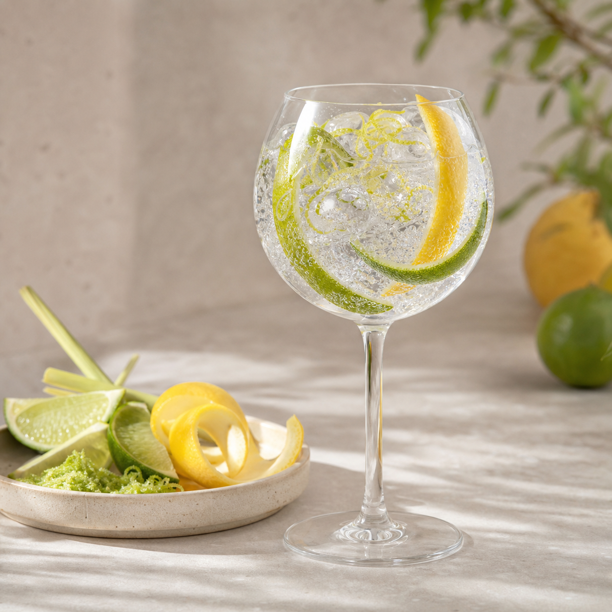 Le Tribute Summer Edition served with Le Tribute Tonic Water, garnished with Lime zest and Lemon zest