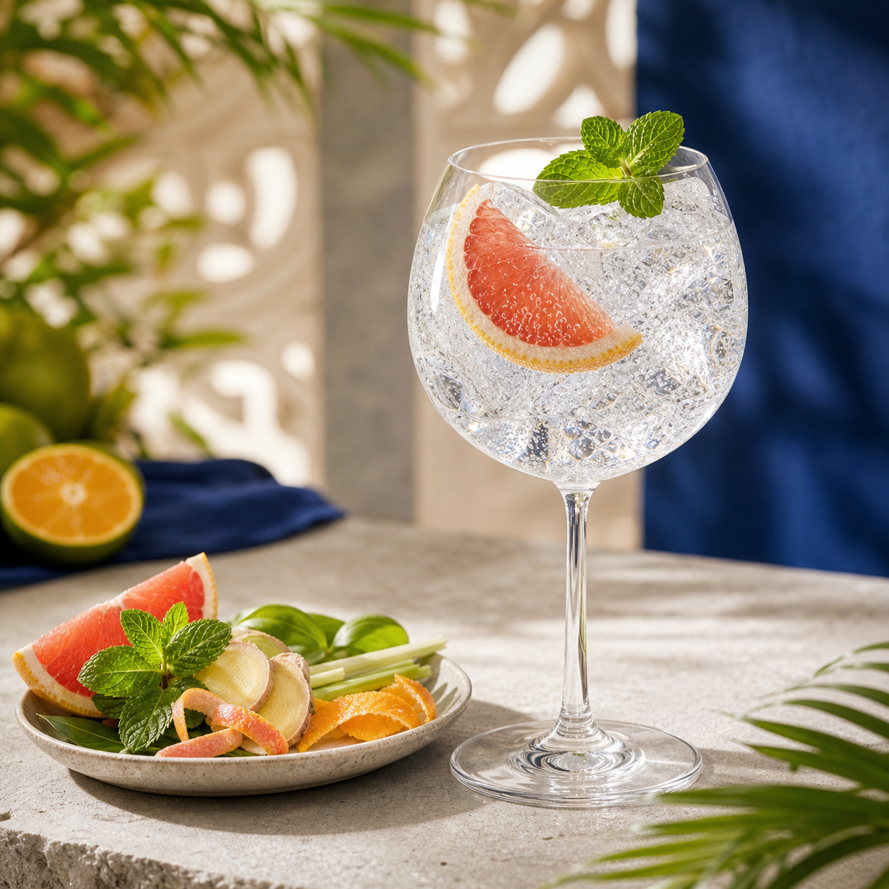 Masahiro Okinawa Gin Recipe 02 served with Thomas Henry Tonic Water, garnished with Grapefruit wedge and Mint sprig