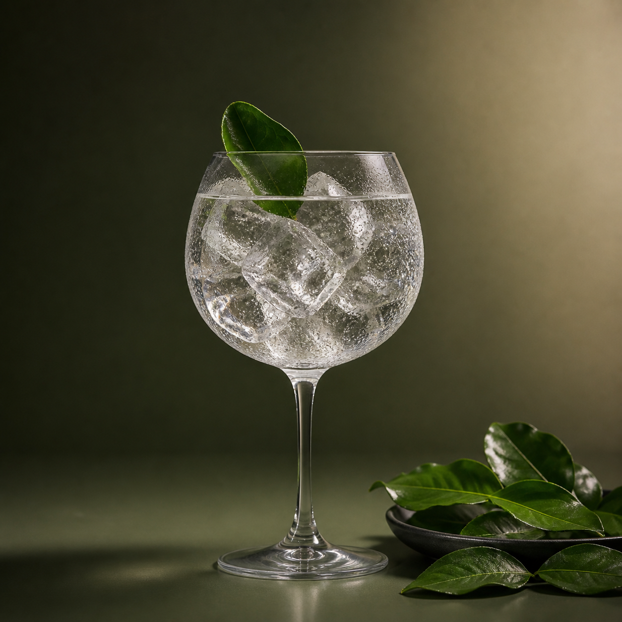 Ginderella Gin served with Thomas Henry Tonic Water, garnished with Fresh kaffir lime leaf