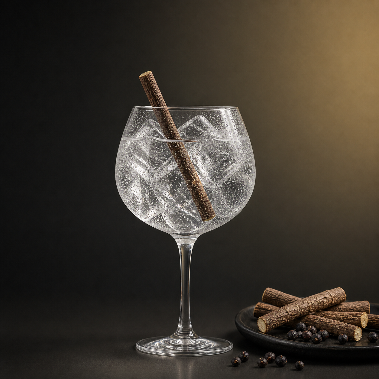 Wunderburg Dry Gin served with Fever-Tree Mediterranean Tonic Water, garnished with Licorice root stick