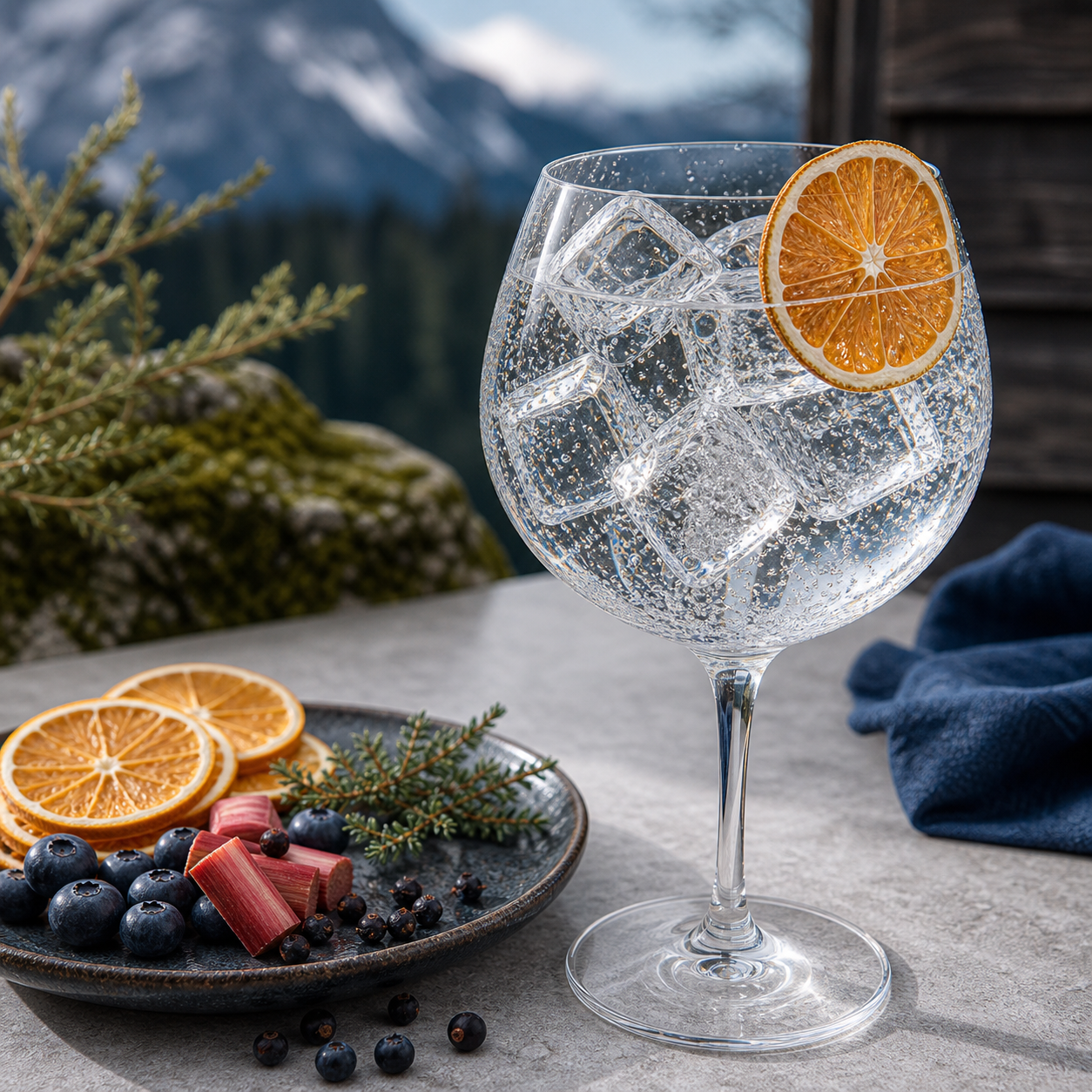 Harahorn Norwegian Gin servi avec Fever-Tree Mediterranean Tonic Water, agrémenté de dehydrated orange wheel