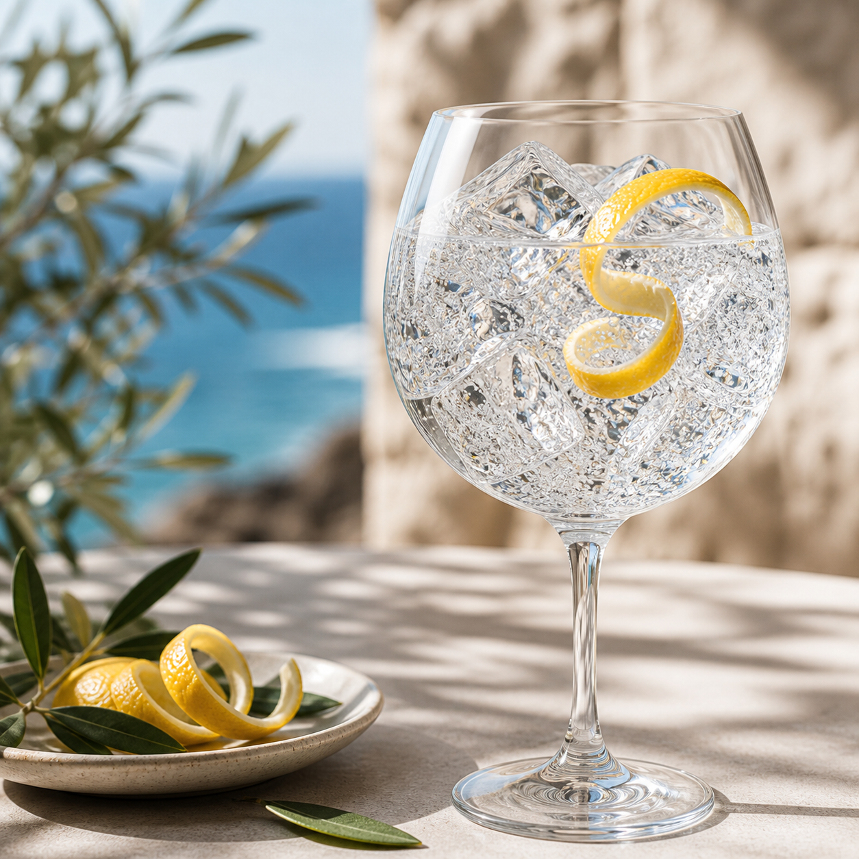 Gin Raw Gastronomic Gin servi avec Fever-Tree Mediterranean Tonic Water, agrémenté de Thin strip of lemon peel