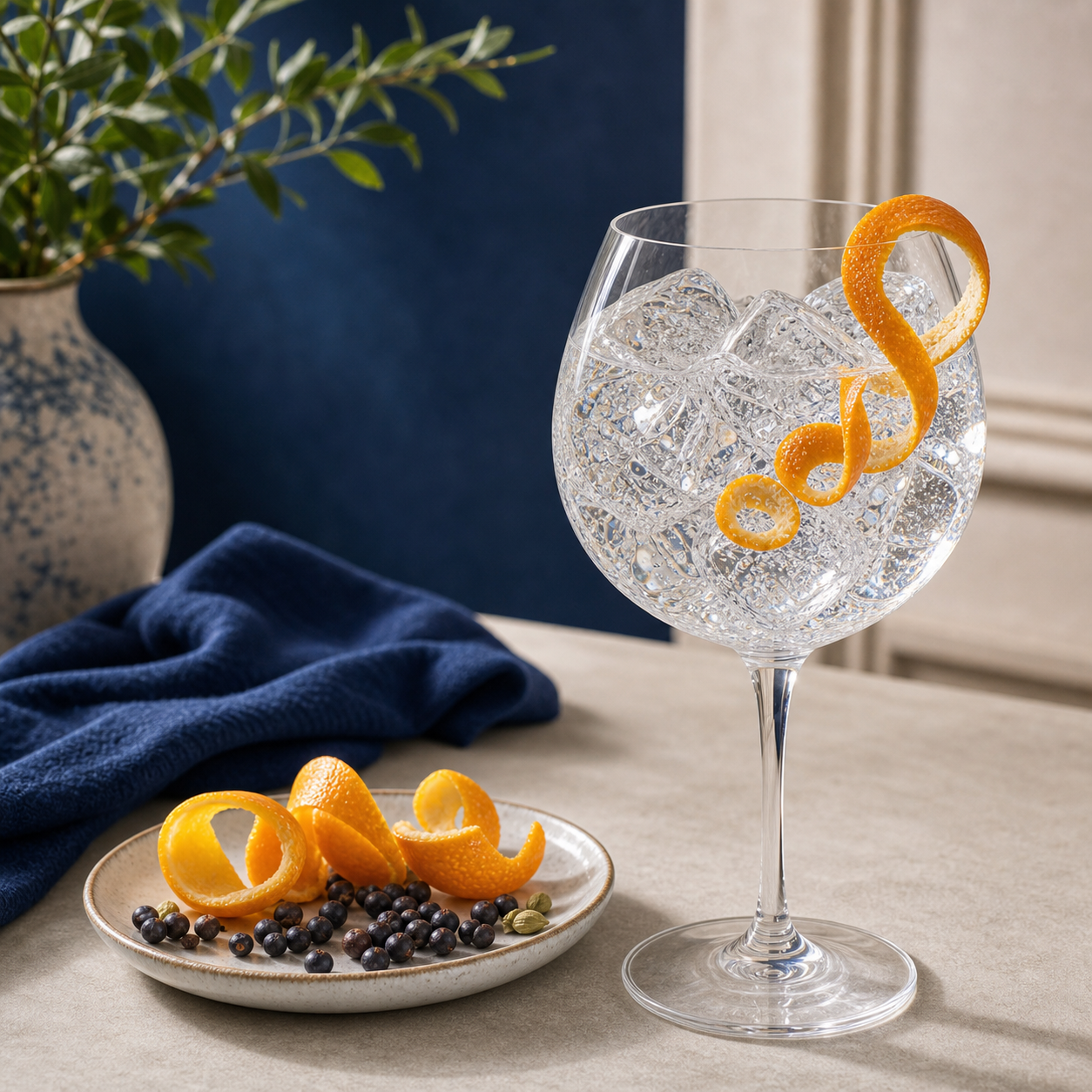 Edinburgh Gin Classic served with Fever-Tree Mediterranean Tonic Water, garnished with Thin twist of orange peel