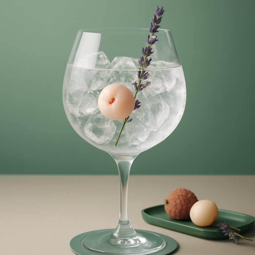 Panda Gin Limited Edition 2022 served with Thomas Henry Tonic Water, garnished with Fresh lychee and Lavender sprig