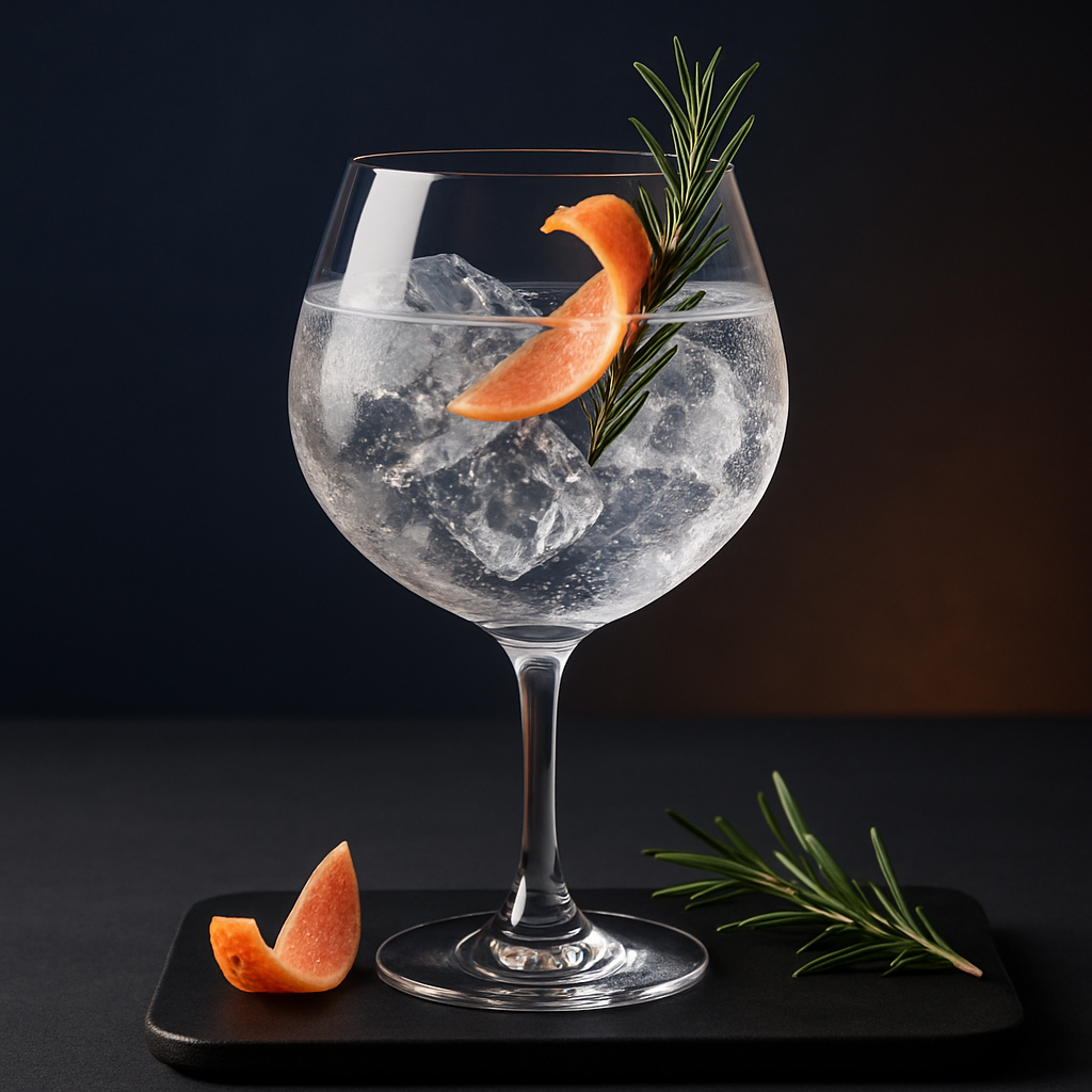 Attribut N°3 served with Thomas Henry Tonic Water, garnished with Pink Grapefruit Peel and Rosemary Sprig