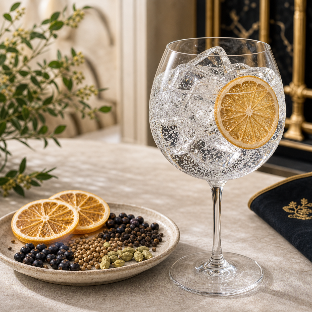 York Gin London Dry served with Fever-Tree Mediterranean Tonic Water, garnished with dehydrated lemon wheel