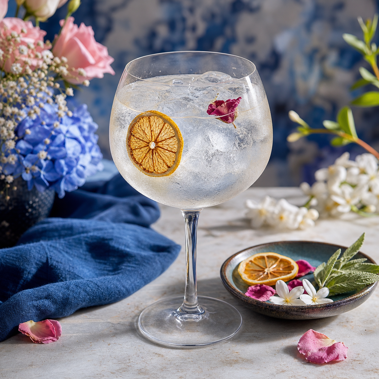 Le Mur des Je t'aime servi avec Fever-Tree Elderflower Tonic Water, agrémenté de dehydrated yuzu wheel