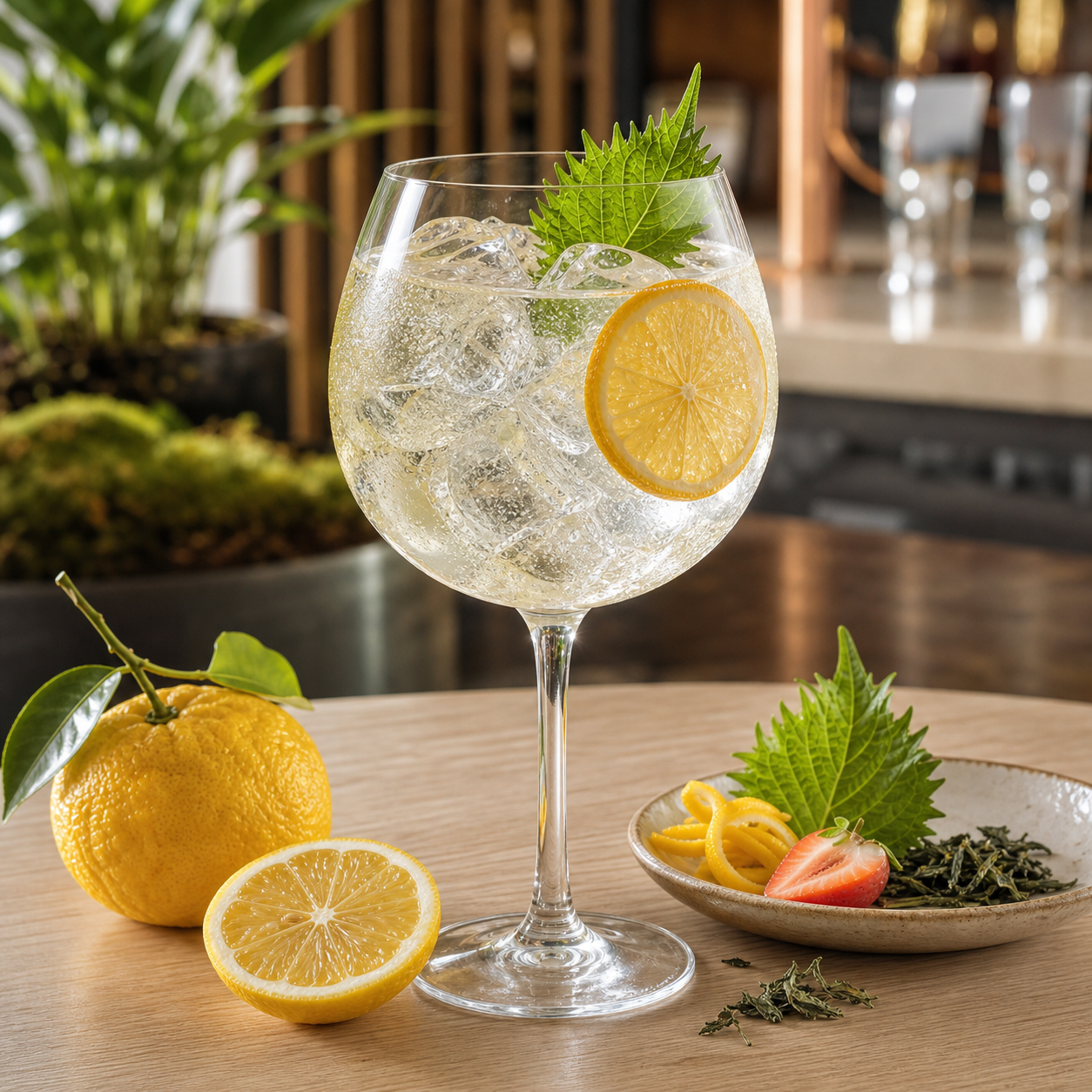 NEO Yuzu New World Dry Gin served with Fentimans Oriental Yuzu Tonic, garnished with dehydrated yuzu wheel