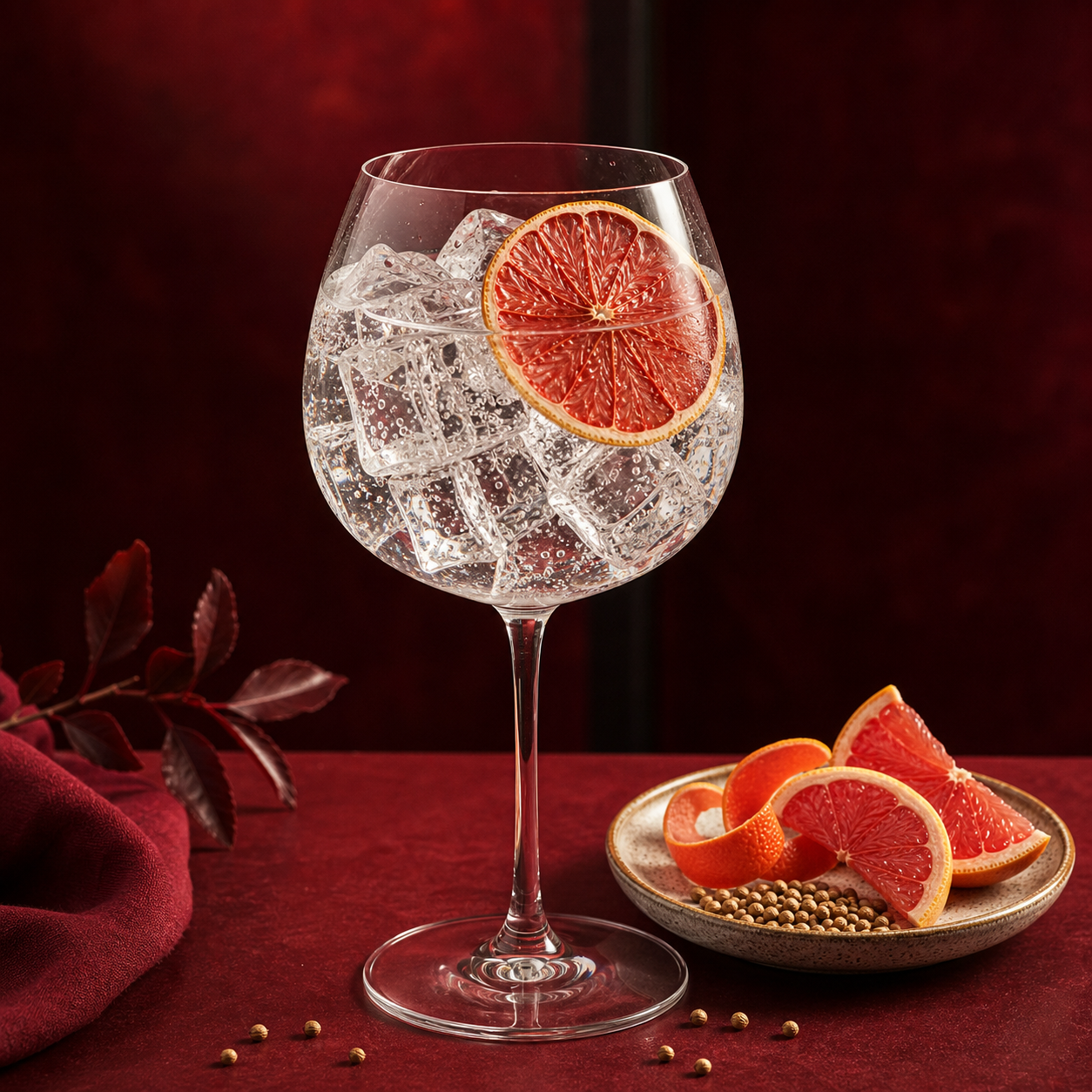Beefeater Crown Jewel London Dry Gin served with Fever-Tree Mediterranean Tonic Water, garnished with Dehydrated grapefruit wheel