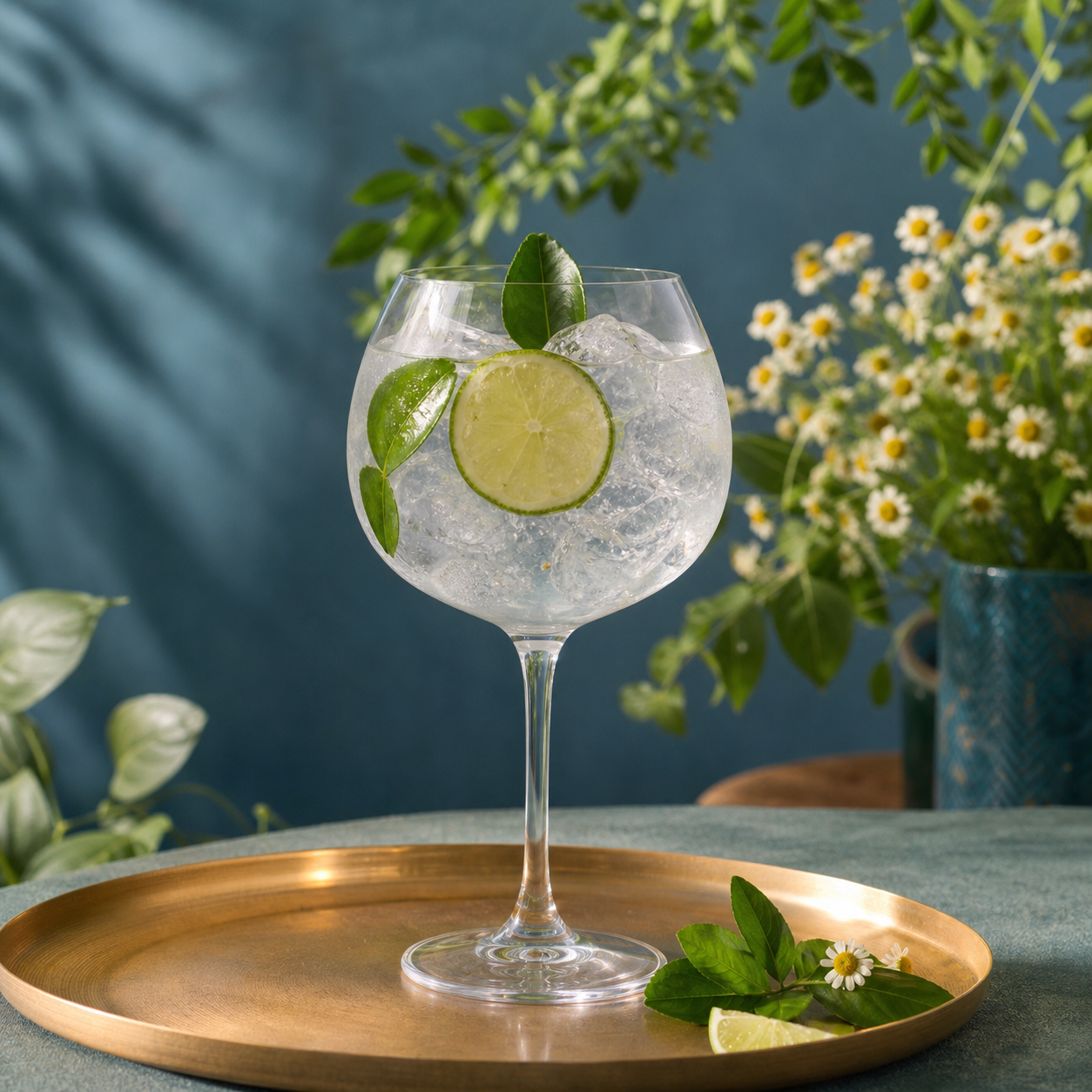Silent Pool Thai Lime Expression Gin served with Fever-Tree Indian Tonic Water, garnished with Thai lime leaf and lime wheel