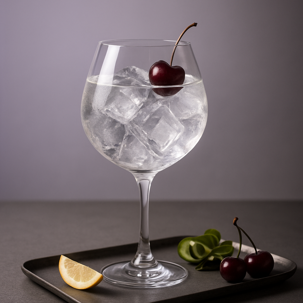 Hendrick's Grand Cabaret served, garnished with Cherry