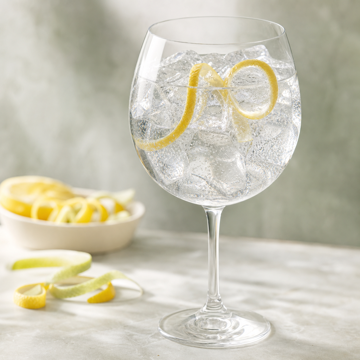 Imagin Classic London Dry Gin served with Fever-Tree Indian Tonic Water, garnished with lemon peel twist