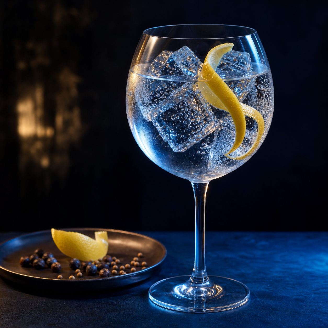 Southern Strength Gin served with Fever-Tree Indian Tonic Water, garnished with lemon peel twist