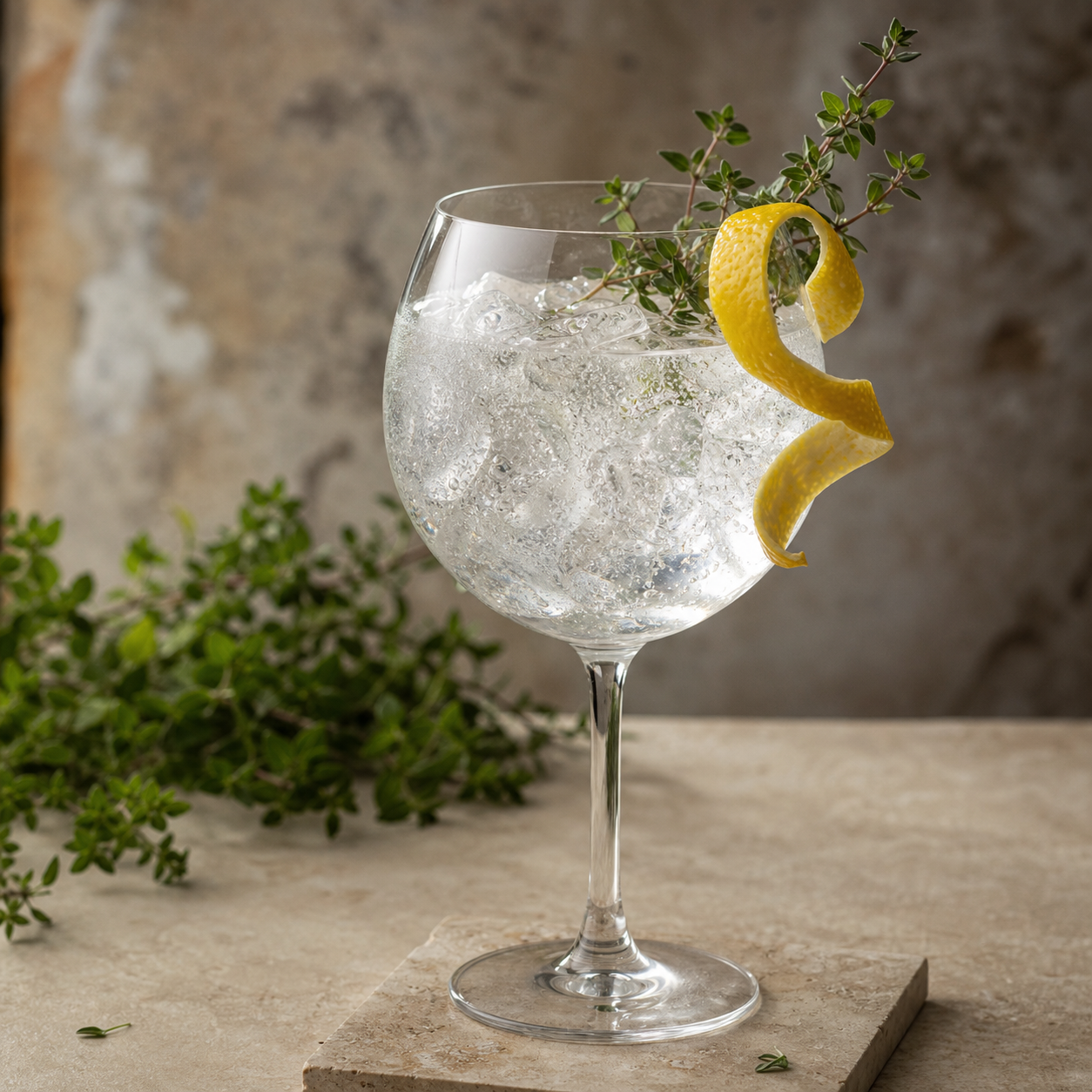 California Dreamgin' served with Fever-Tree Mediterranean Tonic Water, garnished with lemon peel twist