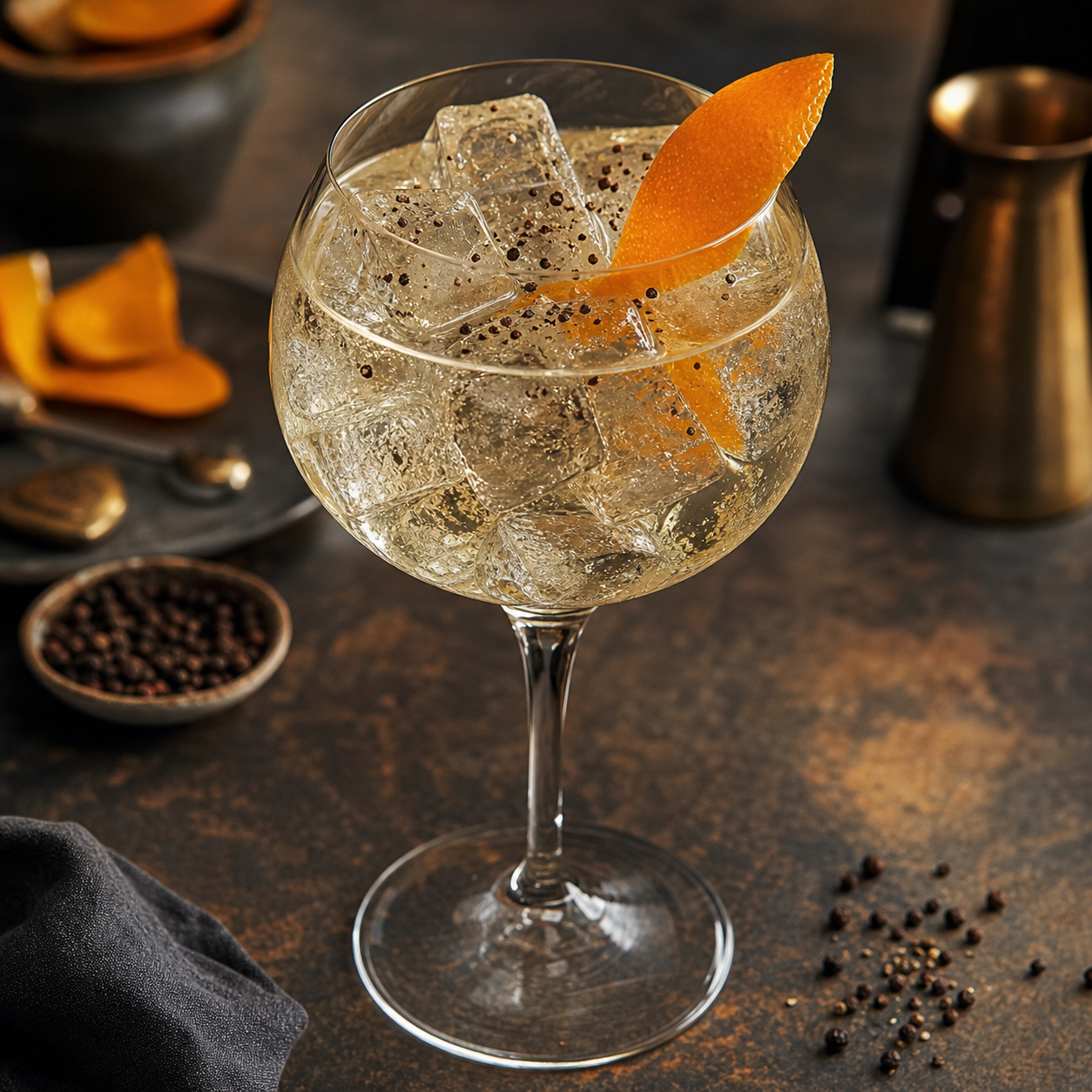 Kyro Dark Gin servi avec Fever-Tree Indian Tonic Water, agrémenté de orange peel twist