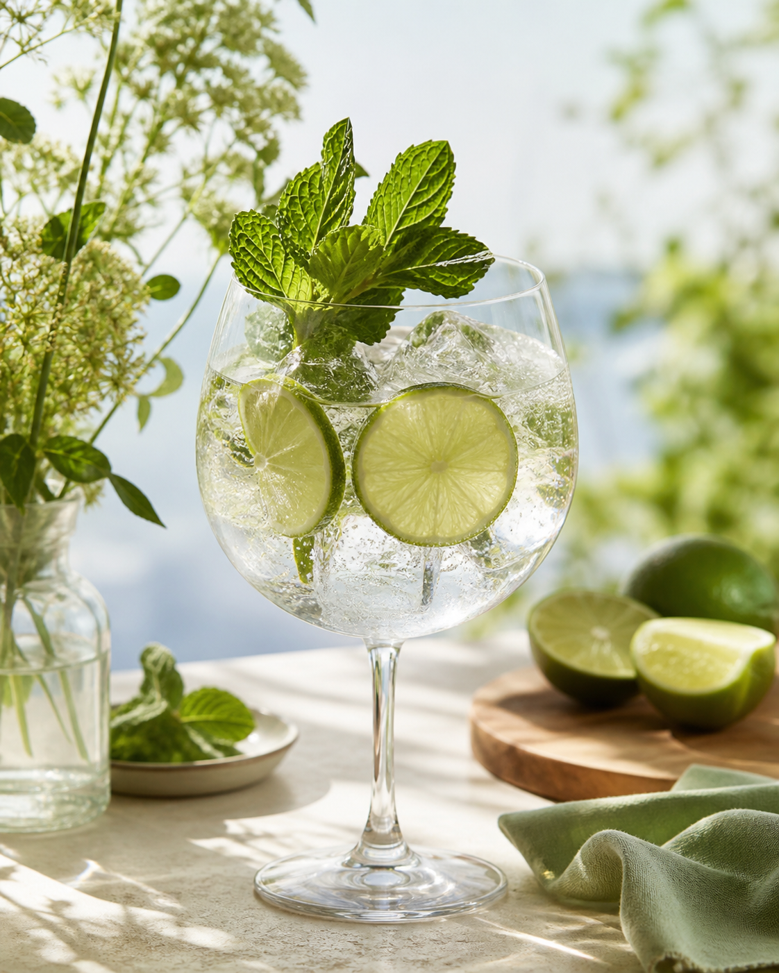 Tarquin's Mojito Gin served with Fever-Tree Indian Tonic Water, garnished with Lime and mint