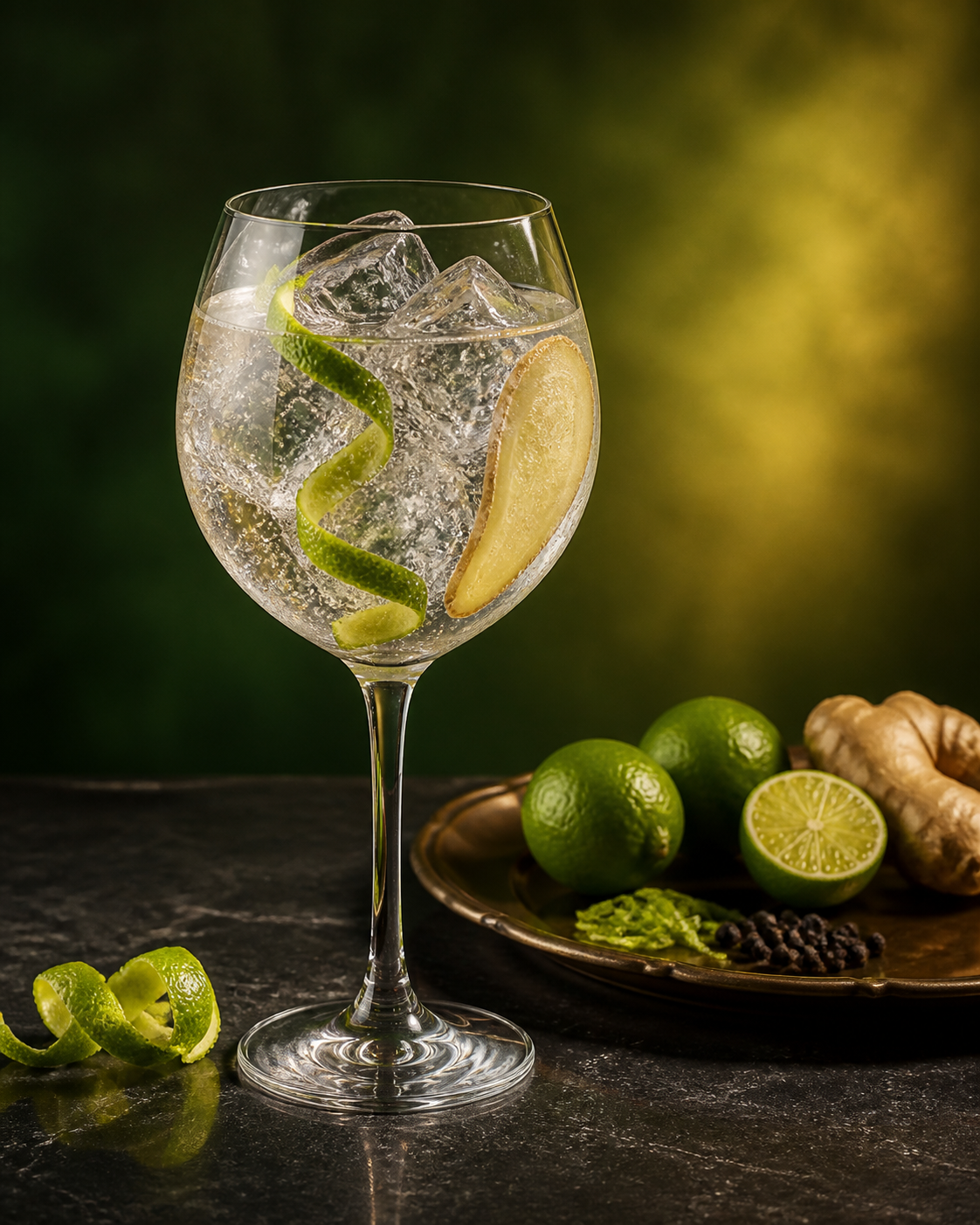 Edinburgh Gin Key Lime & Ginger served with Fever-Tree Indian Tonic Water, garnished with Lime twist