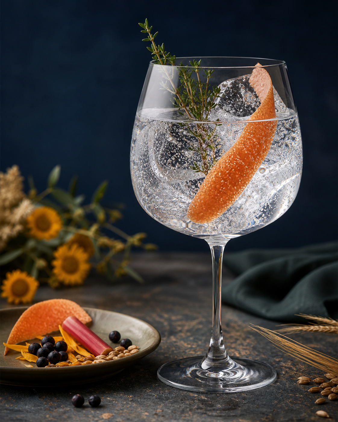 Black Fox Canadian Gin servi avec Fever-Tree Indian Tonic Water, agrémenté de Grapefruit peel et Fresh herb sprig