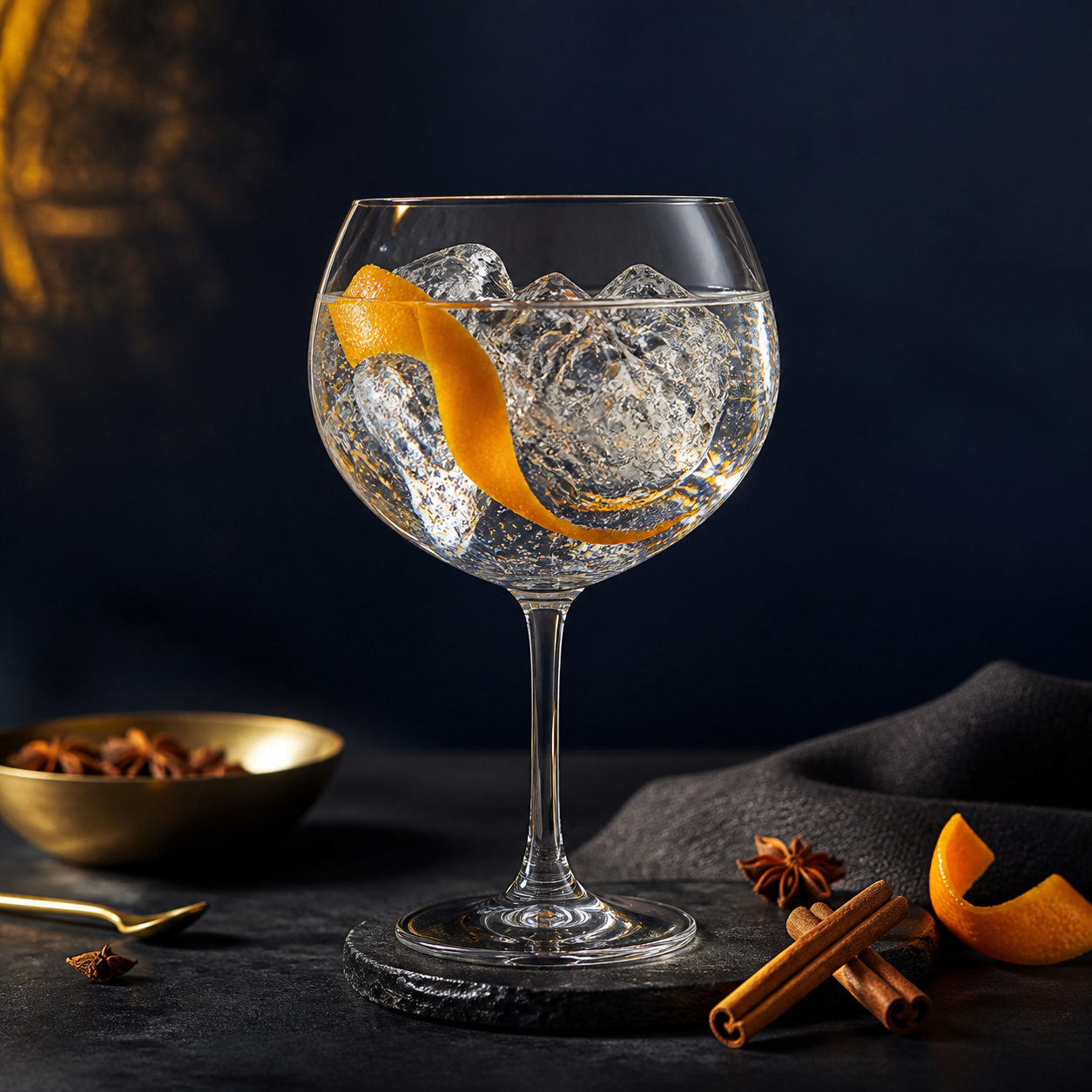 Aureus Vita Fibonacci Dry Gin served with Fever-Tree Indian Tonic Water, garnished with Baobab