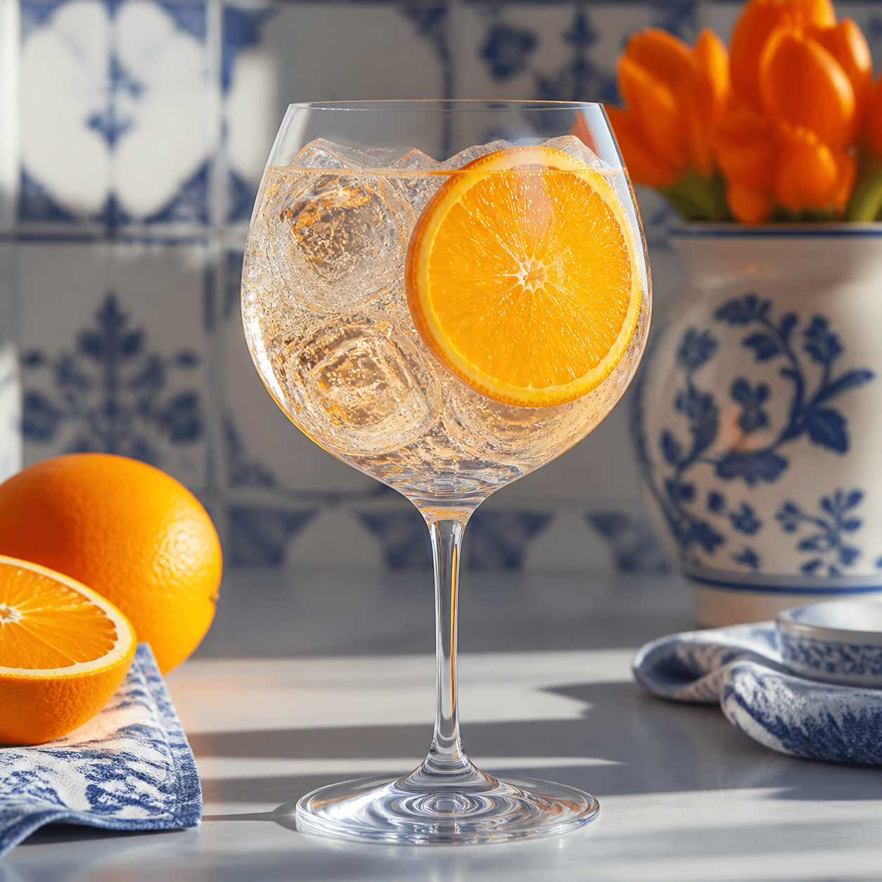 Gin 1689 Dutch Orange Gin served with Fever-Tree Indian Tonic Water, garnished with Orange