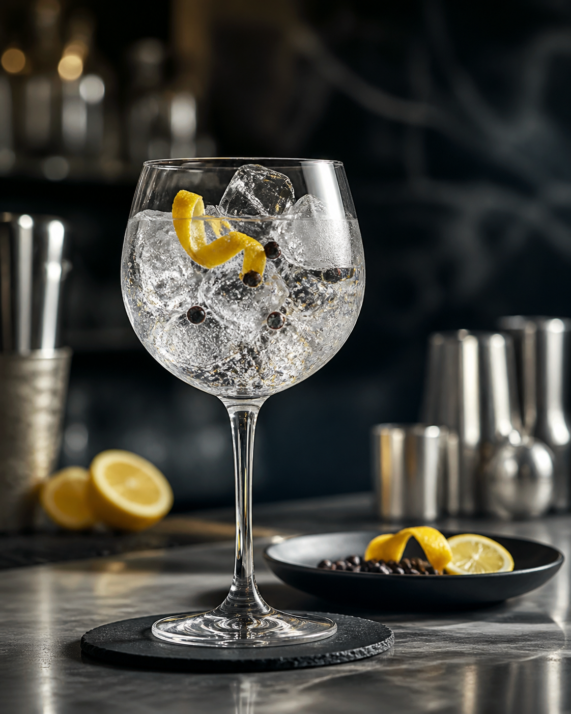 VO Version Originelle Gin servi avec Fever-Tree Indian Tonic Water, agrémenté de Orange twist et Ginger slice