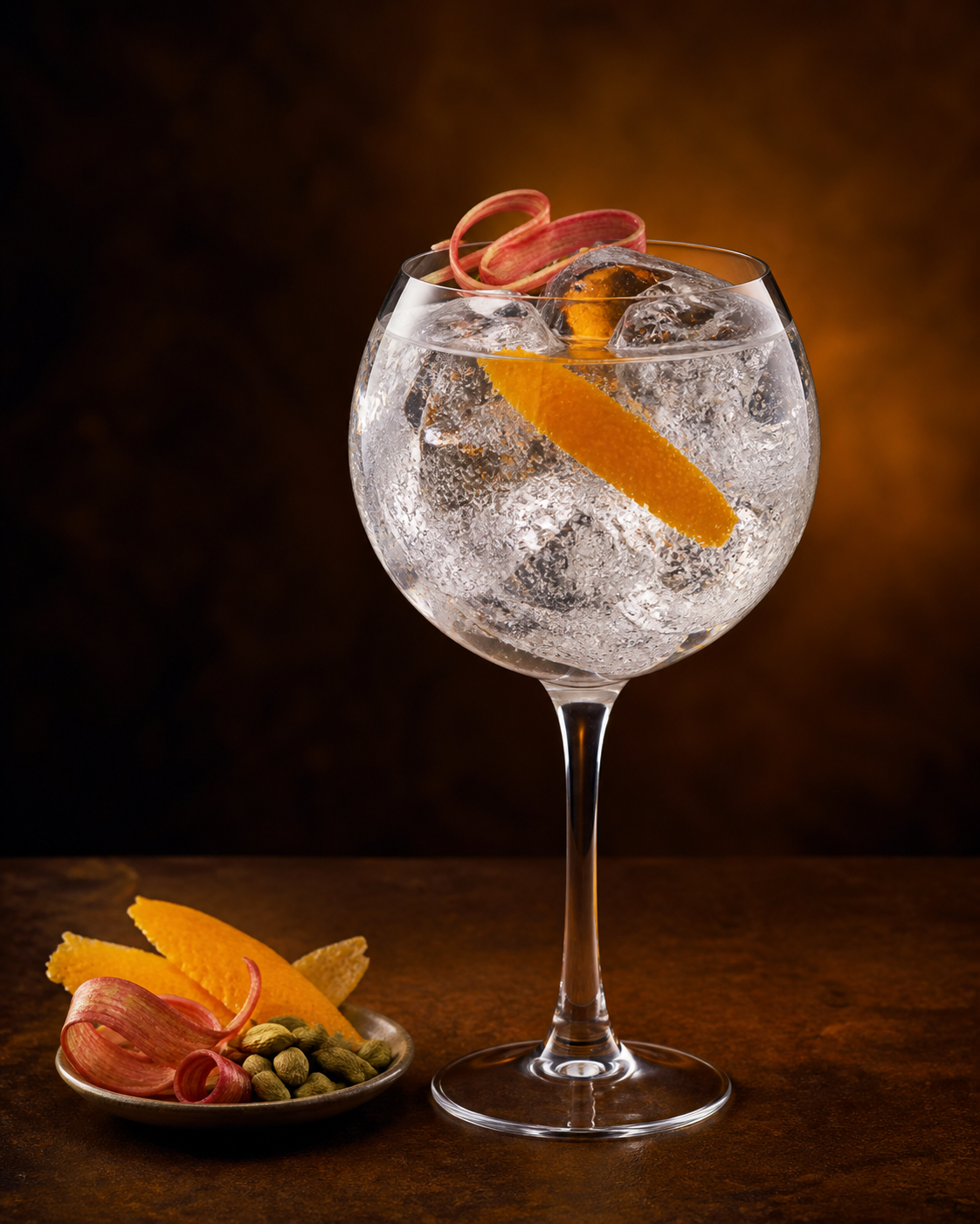 Ginfusion served with Erasmus Bond Classic Tonic, garnished with Orange twist and Orange blossom