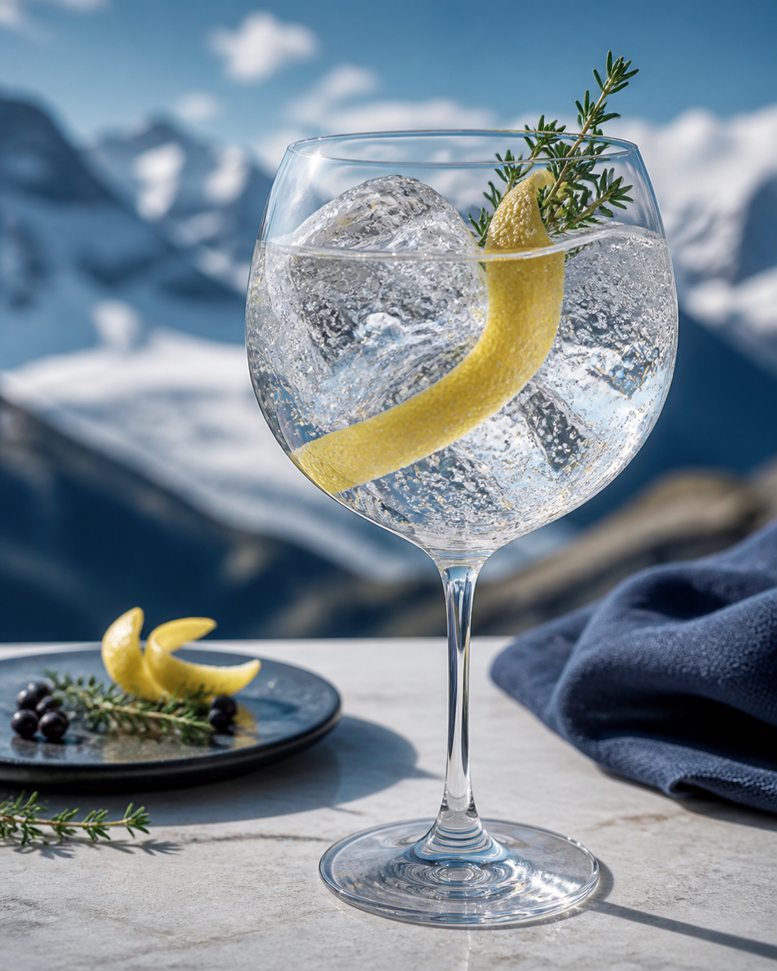 4810 Le Gin Coeur Intense served with Fever-Tree Indian Tonic Water, garnished with Lemon twist and Juniper berries