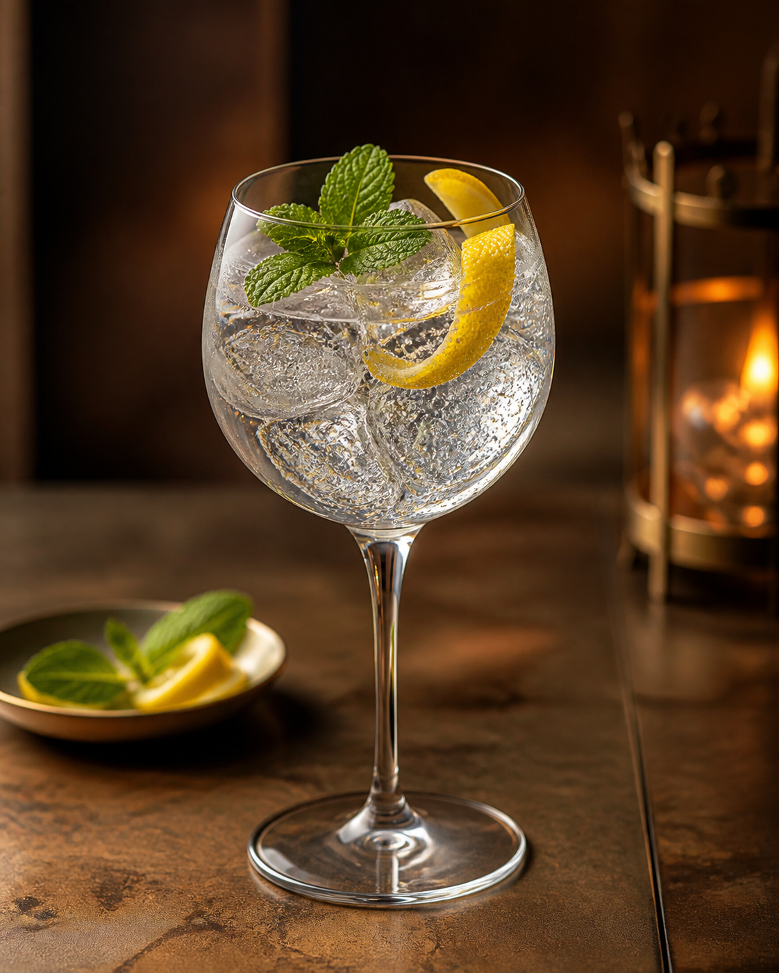 2 Brothers Premium Gin Malt servi avec Fever-Tree Indian Tonic Water, agrémenté de Lemon twist et Juniper berries