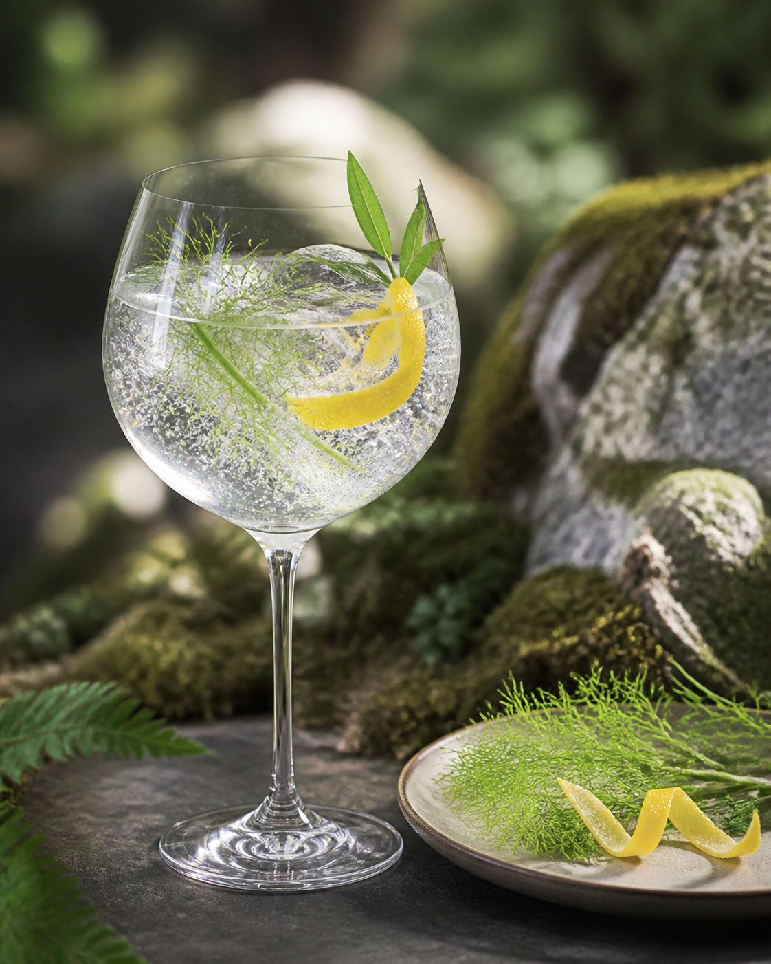 Gin Jos'Berri servi avec Fever-Tree Indian Tonic Water, agrémenté de Lemon peel et Fennel