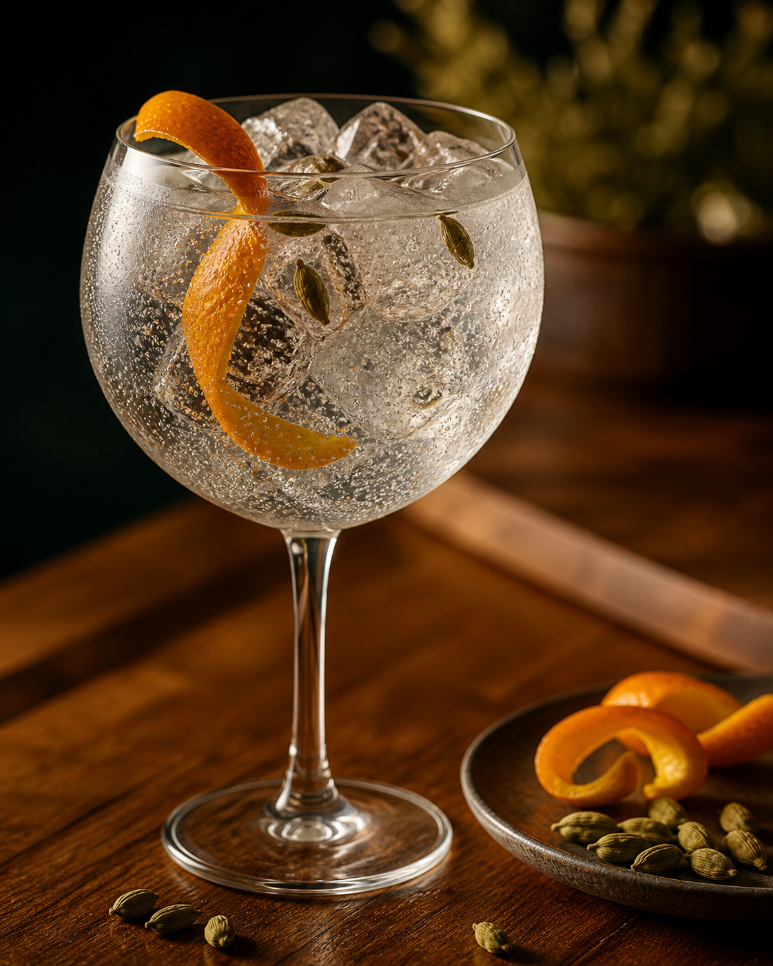 Awen Nature Ganesh served with Fever-Tree Indian Tonic Water, garnished with Orange twist and Cardamom
