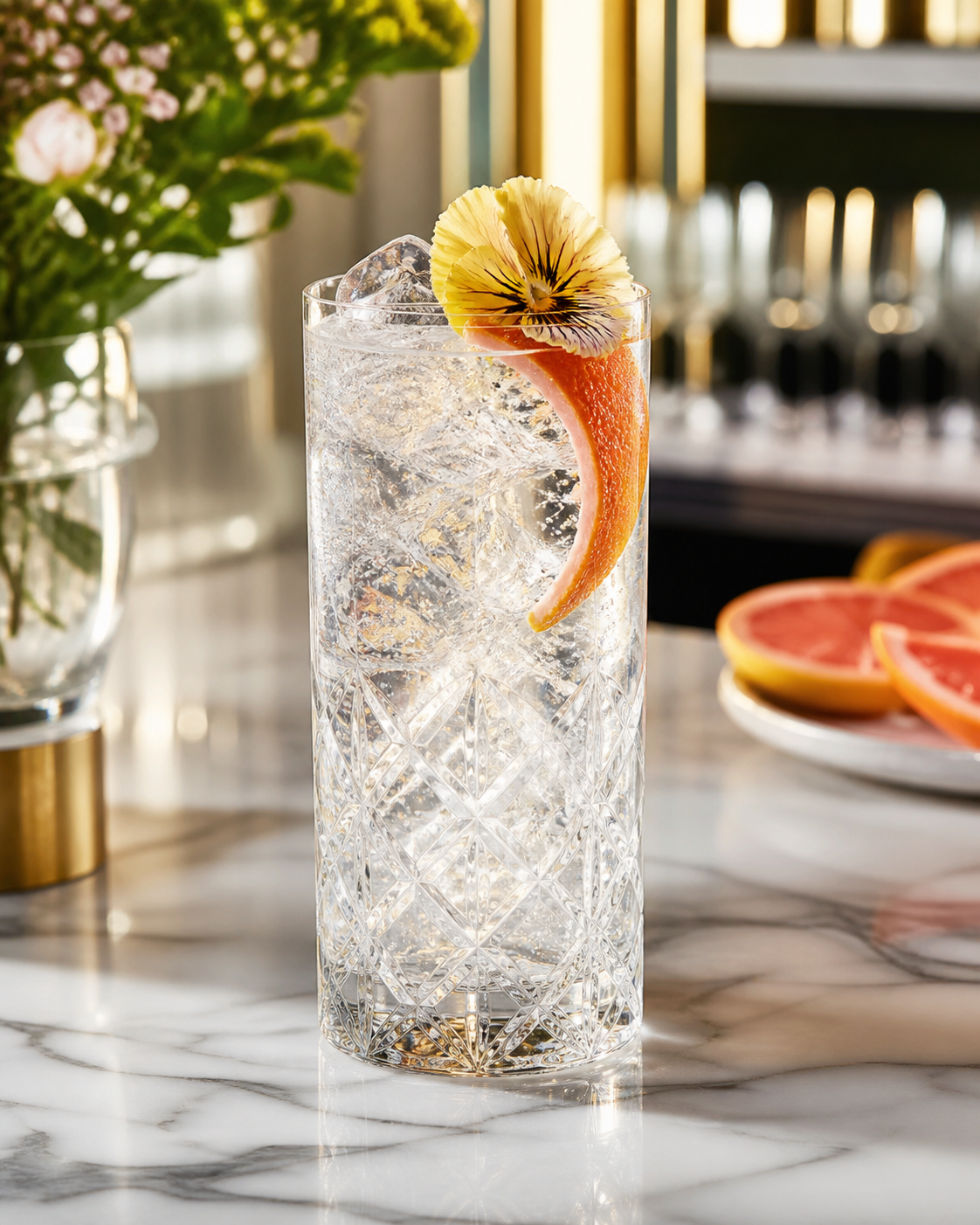 Opulence Original Gin served with Fever-Tree Indian Tonic Water, garnished with grapefruit peel