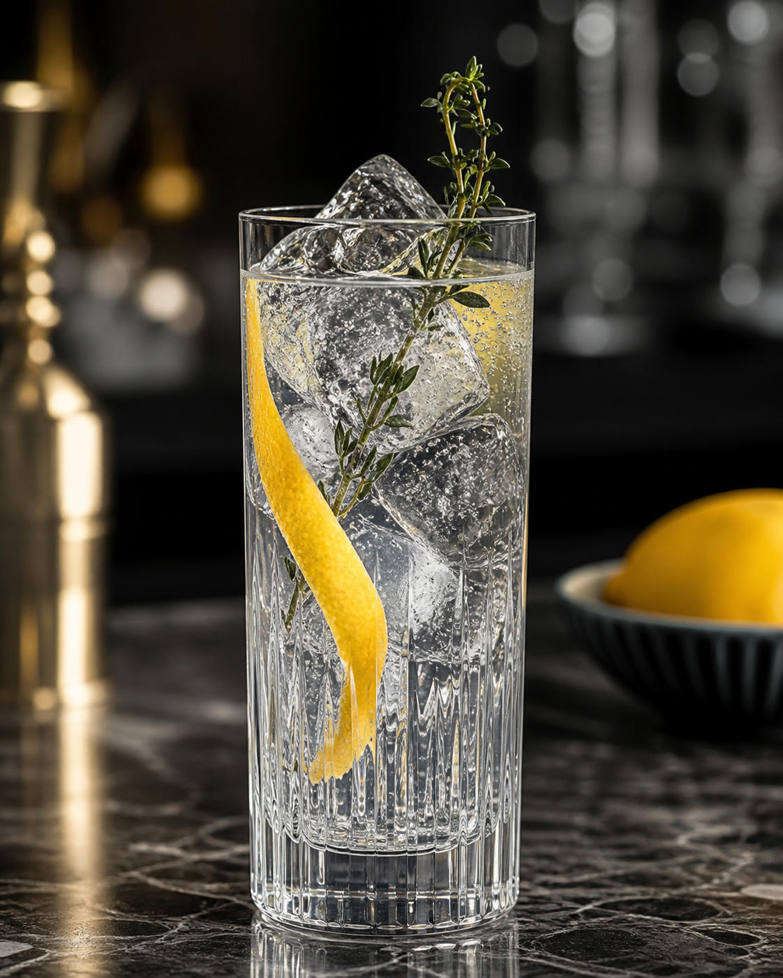 Meyers Gin First Class served with Fever-Tree Indian Tonic Water, garnished with lemon peel