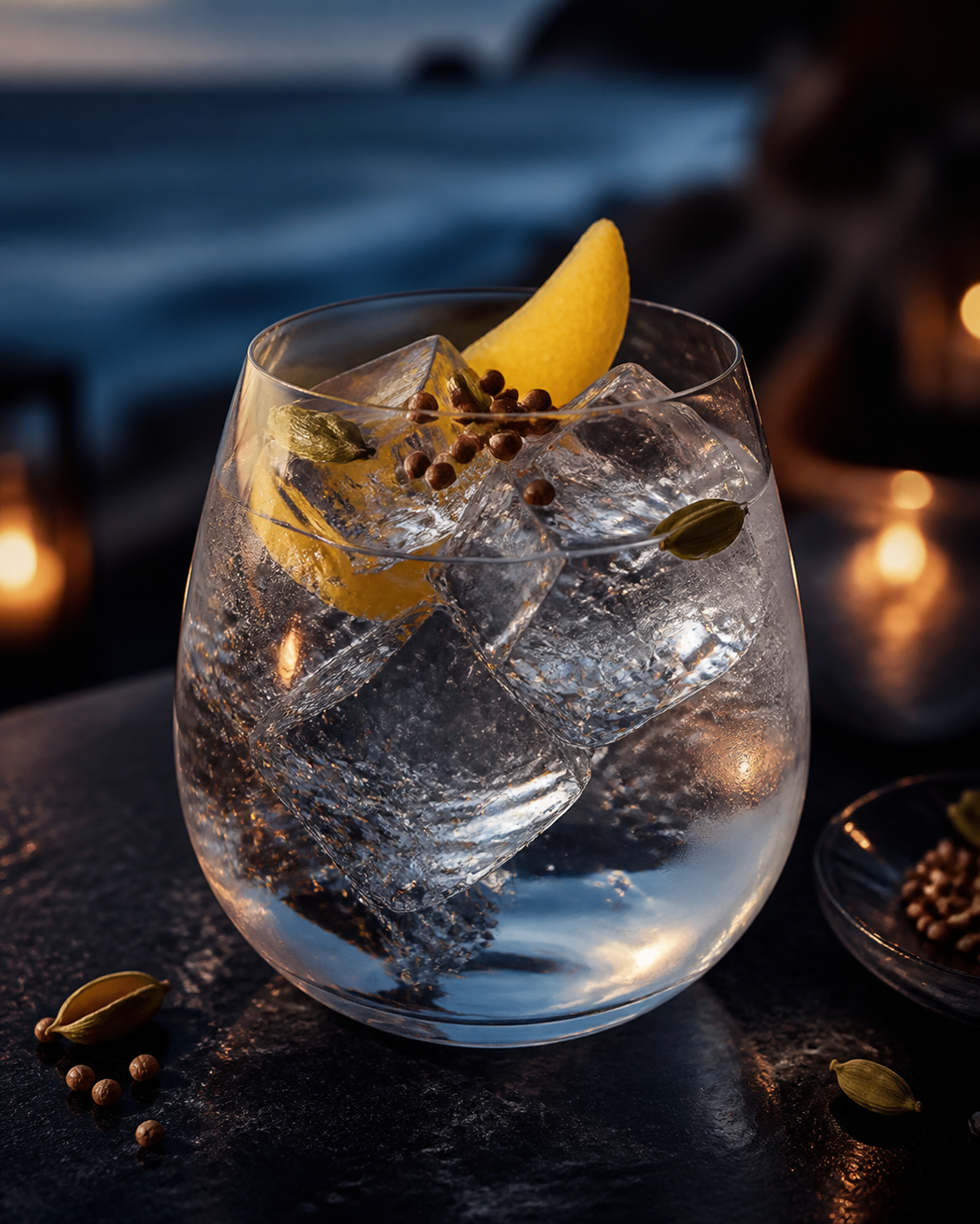 Moby Dick L Original Gin served with Fever-Tree Indian Tonic Water, garnished with lemon peel