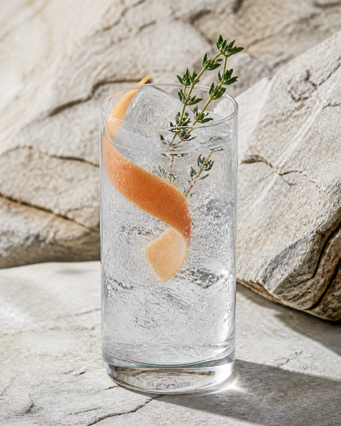 La Distillerie du Saint-Esprit Gin Tradition served with Fever-Tree Indian Tonic Water, garnished with grapefruit peel and mandarin wheel