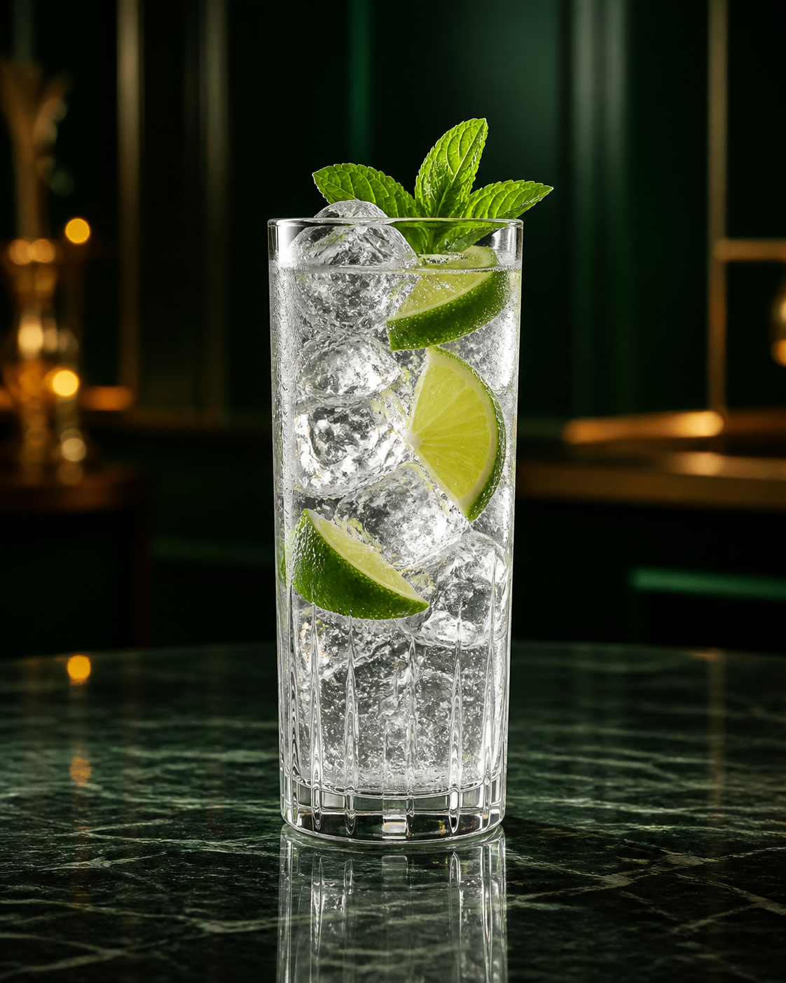 Daffy's Gin served with Fever-Tree Indian Tonic Water, garnished with lime wedge and fresh mint