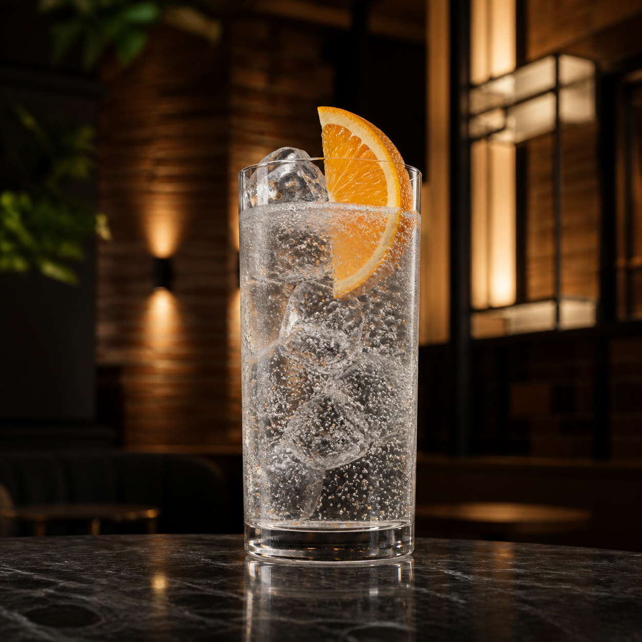Four Pillars Melbourne Laneway Gin served with Fever-Tree Indian Tonic Water, garnished with orange wedge
