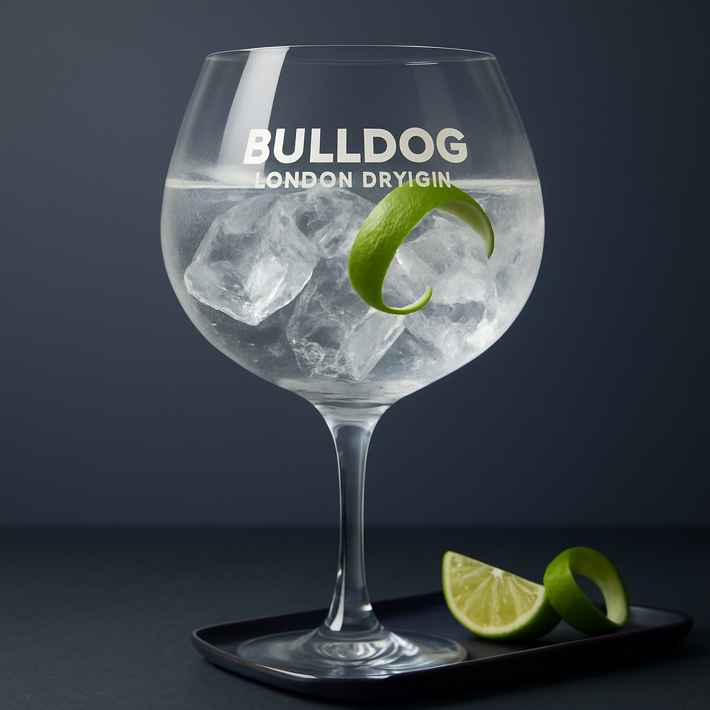 Bulldog London Dry Gin served with East Imperial Burma Tonic Water, garnished with Lime peel