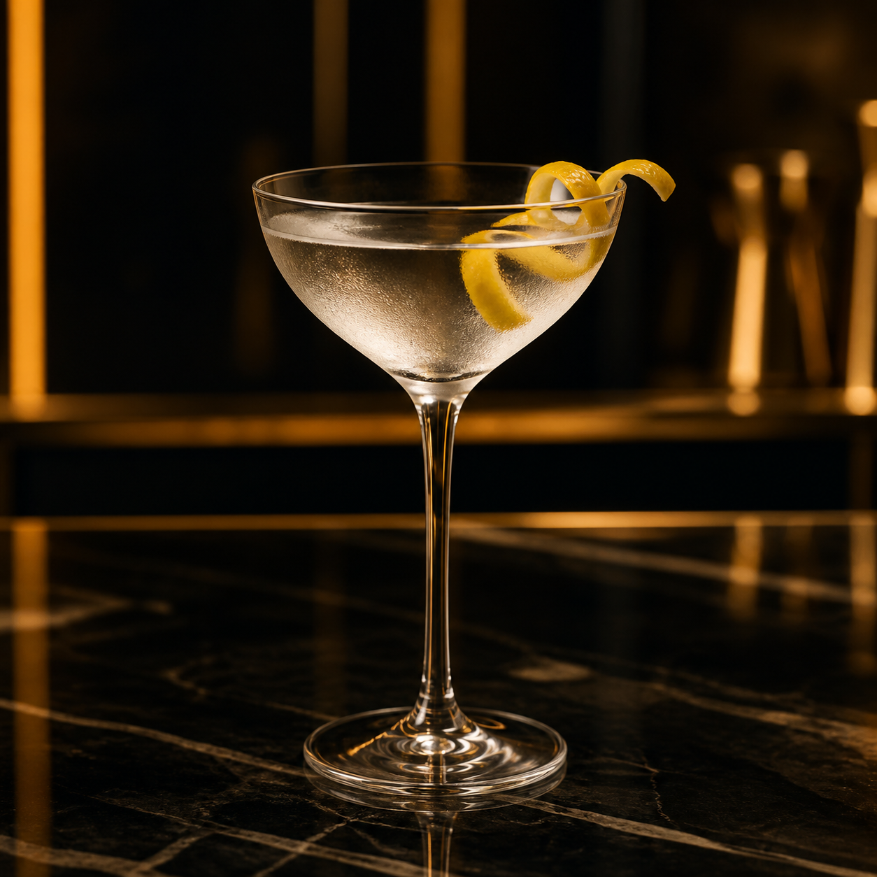NOLET'S Reserve Dry Gin served, garnished with lemon twist