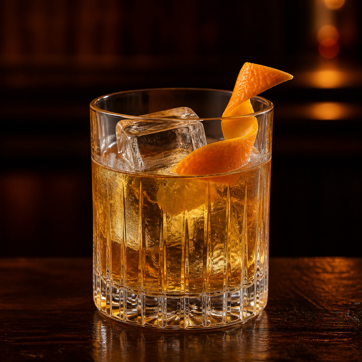 Four Pillars Sherry Cask Gin servi, agrémenté de orange twist