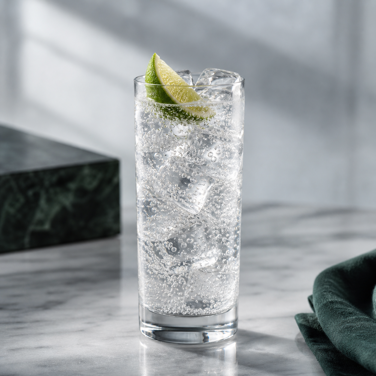 Four Pillars Navy Strength Gin served with Fever-Tree Ginger Ale, garnished with lime wedge