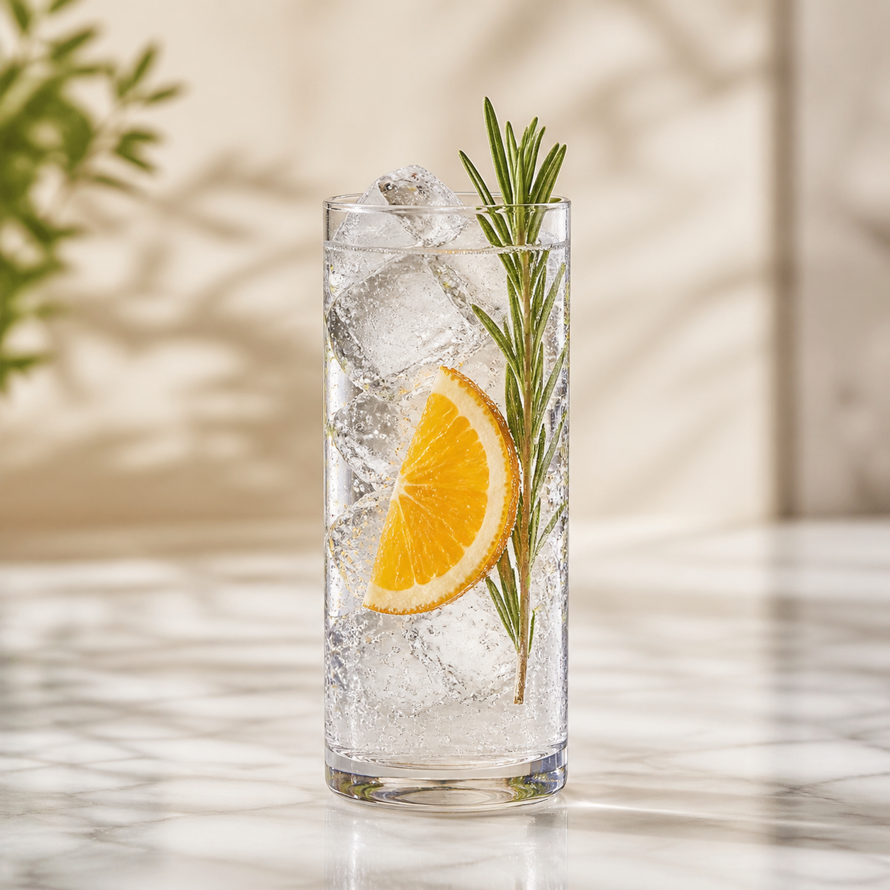 Four Pillars Rare Dry Gin served with Fever-Tree Indian Tonic Water, garnished with orange wedge