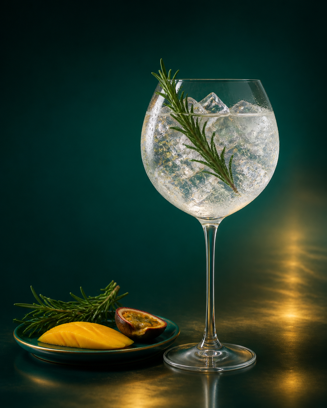 Gin de Nalinnes served with Fever-Tree Mediterranean Tonic Water, garnished with Fresh rosemary sprig
