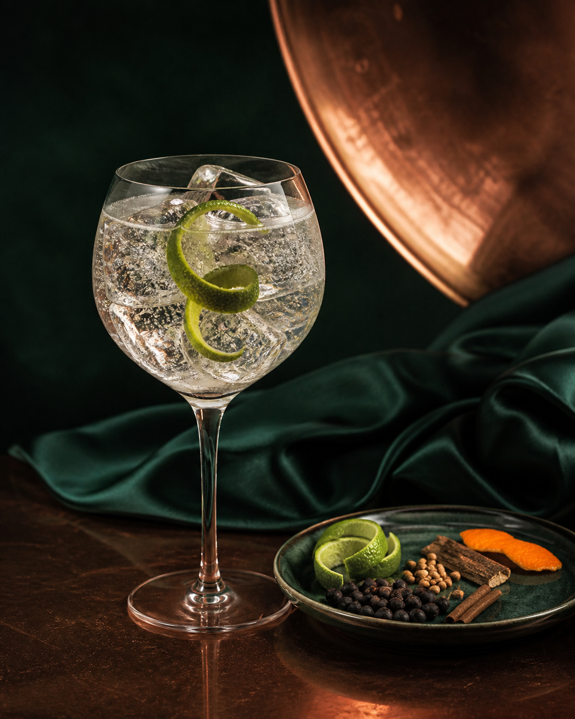 Sipsmith London Dry Gin served with Fever-Tree Indian Tonic Water, garnished with Fresh lime twist