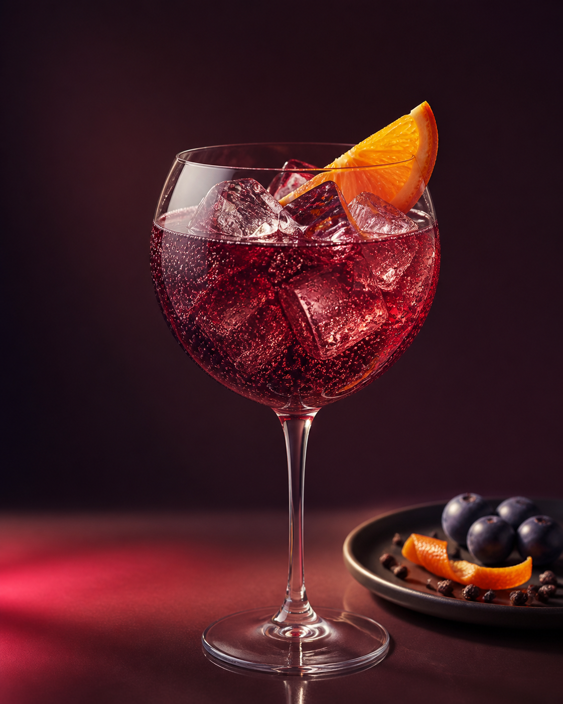 Gordon's Sloe Gin served with Fever-Tree Indian Tonic Water, garnished with Orange wedge