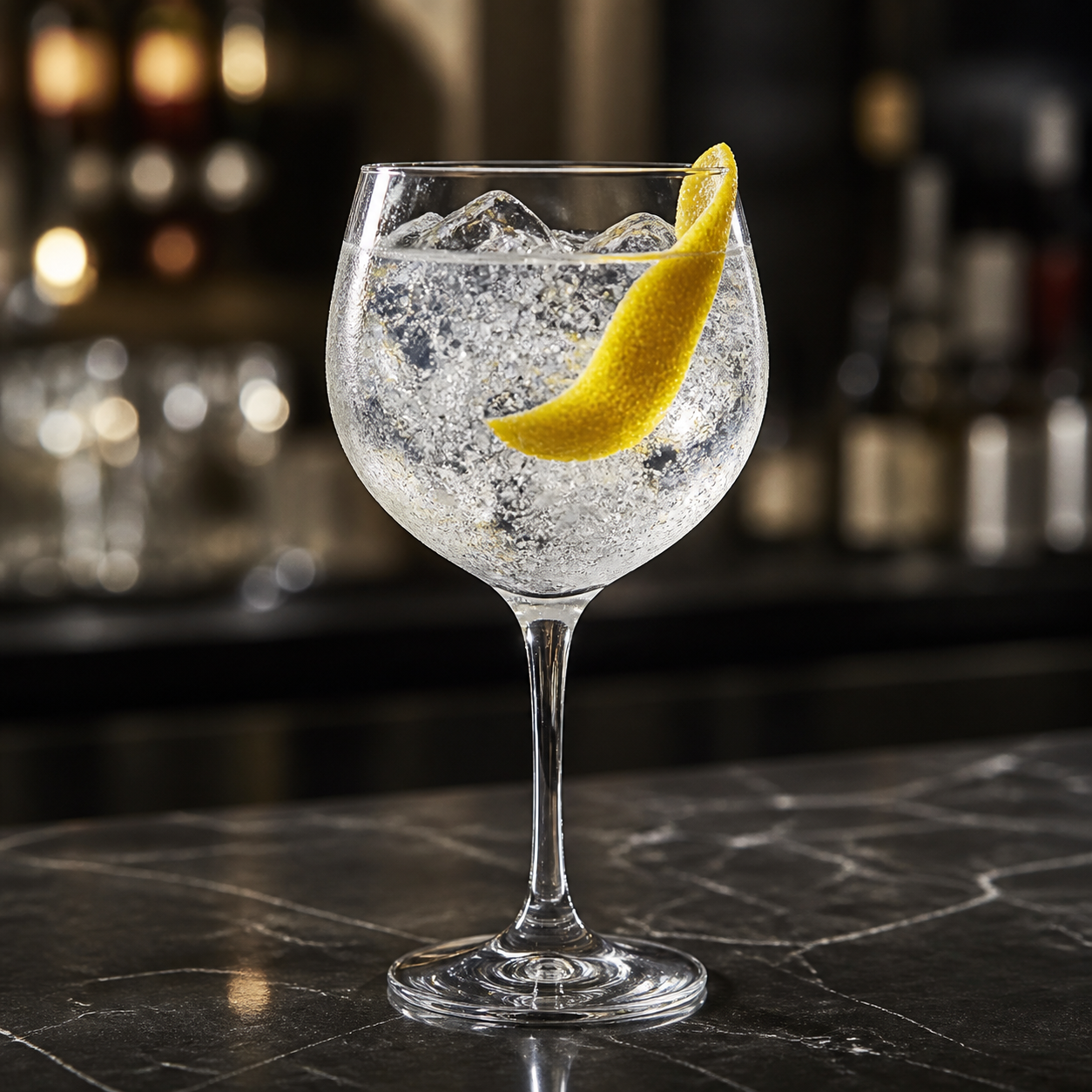Hayman's Rare Cut served with Fever-Tree Indian Tonic Water, garnished with Lemon peel twist