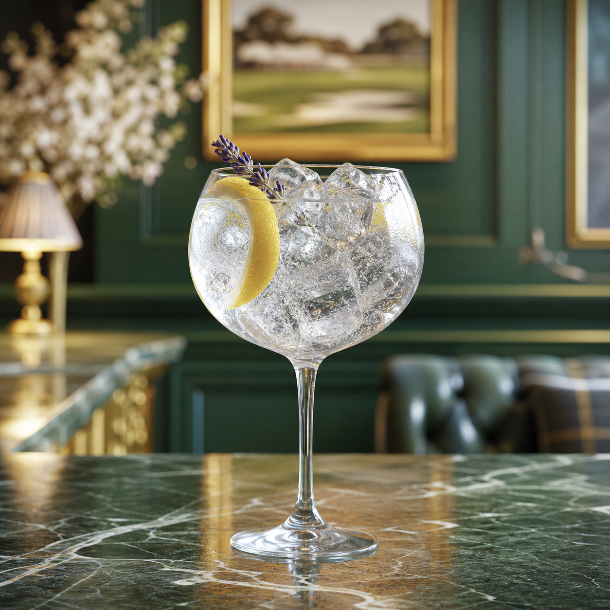 Eden Mill Golf Gin served with Fever-Tree Mediterranean Tonic Water, garnished with Lemon peel and Lavender sprig