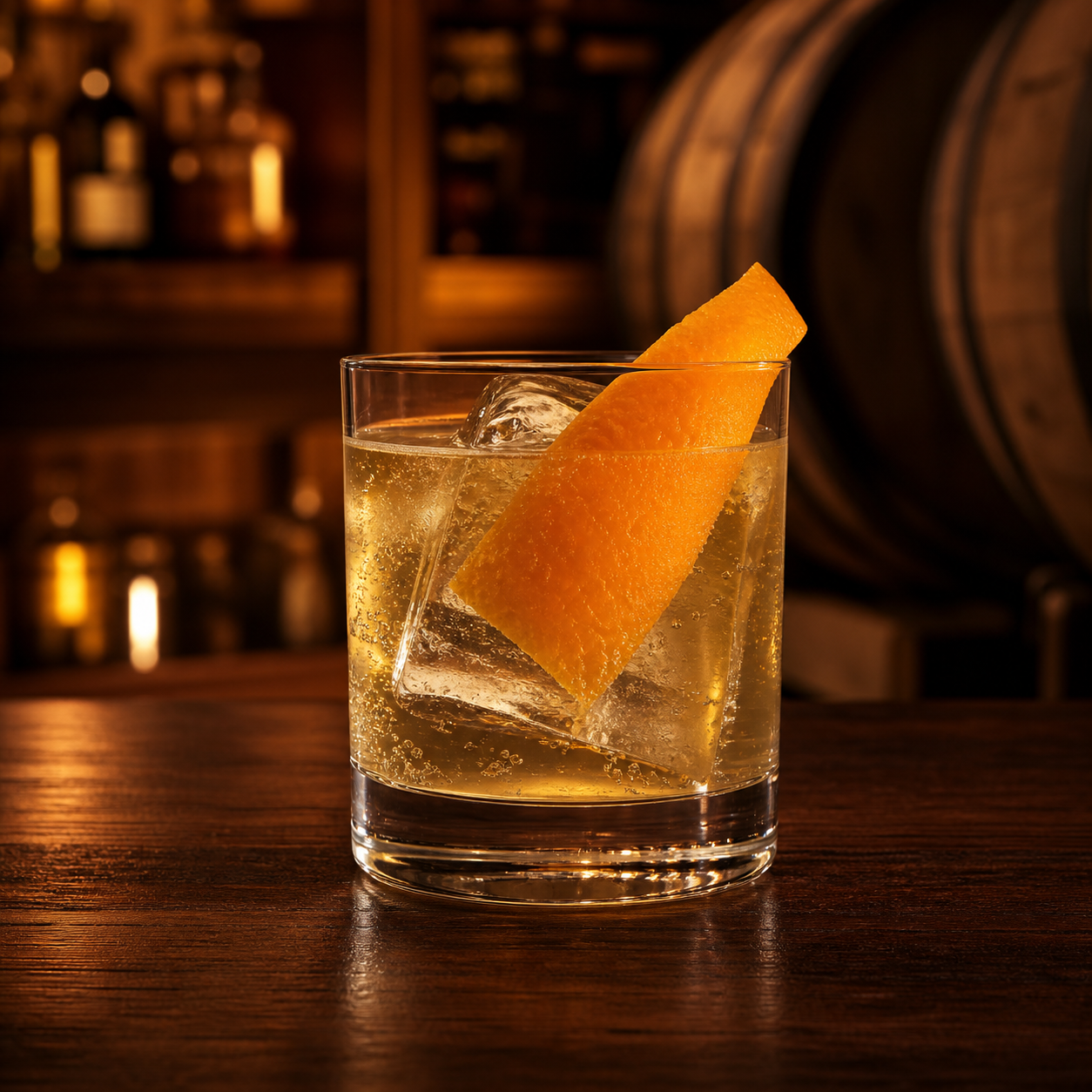 Orkney Barrel Aged Navy Strength Gin served with Fever-Tree Indian Tonic Water, garnished with Orange peel