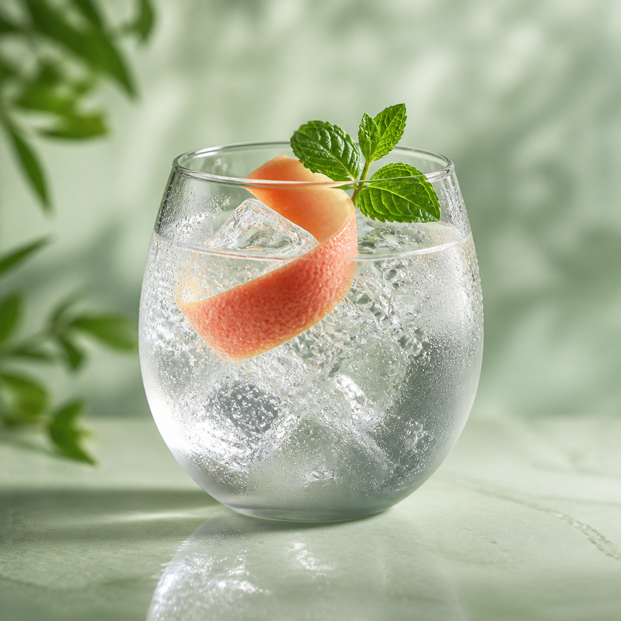 Blackwoods Vintage Gin served with Fever-Tree Mediterranean Tonic Water, garnished with Pink grapefruit peel and Mint sprig